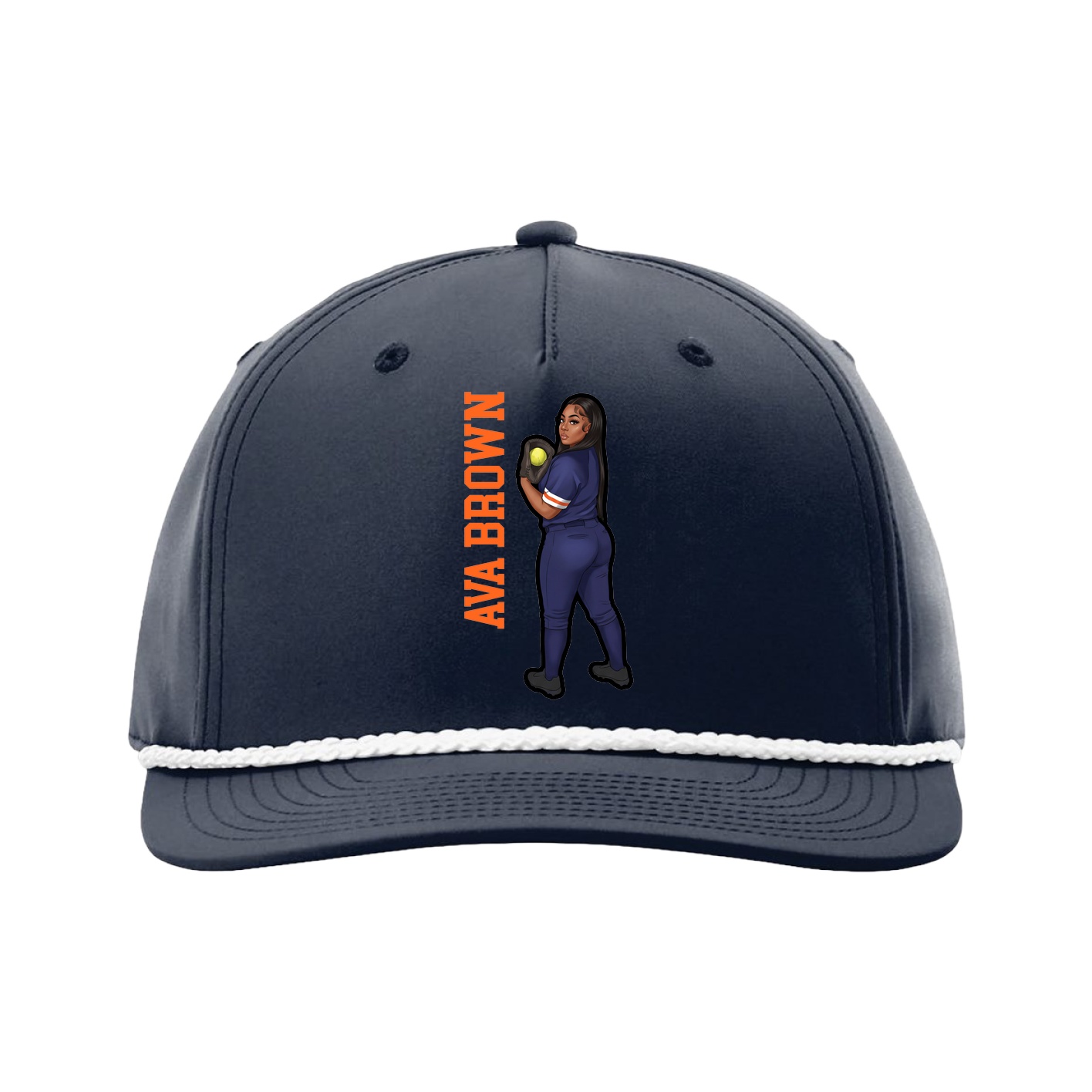 Five-Panel Classic Rope Cap — Name Vertical in Navy