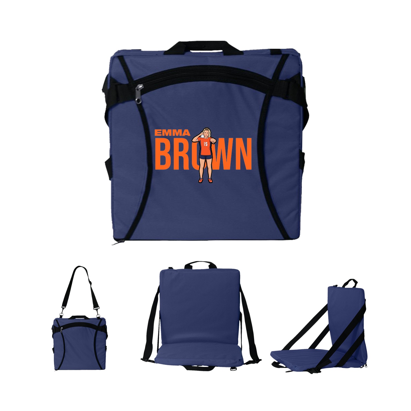 Folding Stadium Seat — Player Name in Navy