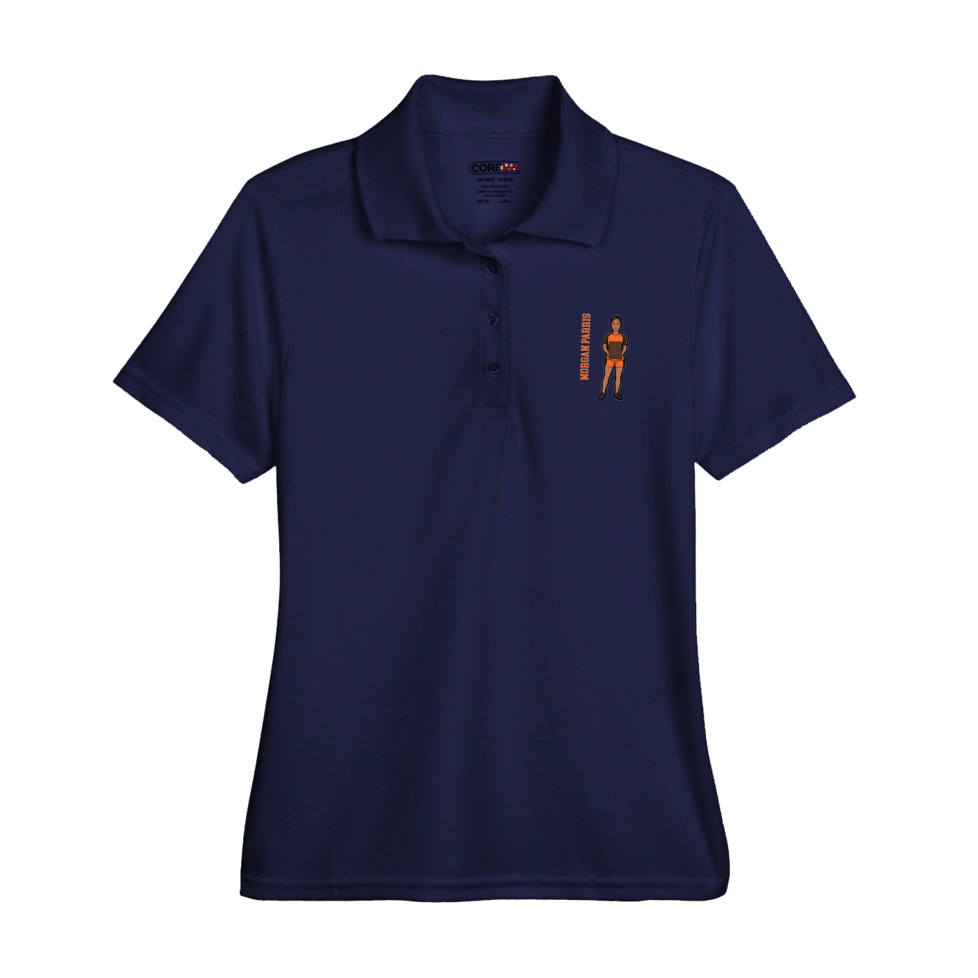 Womens Performance Polo — Name Vertical in Navy
