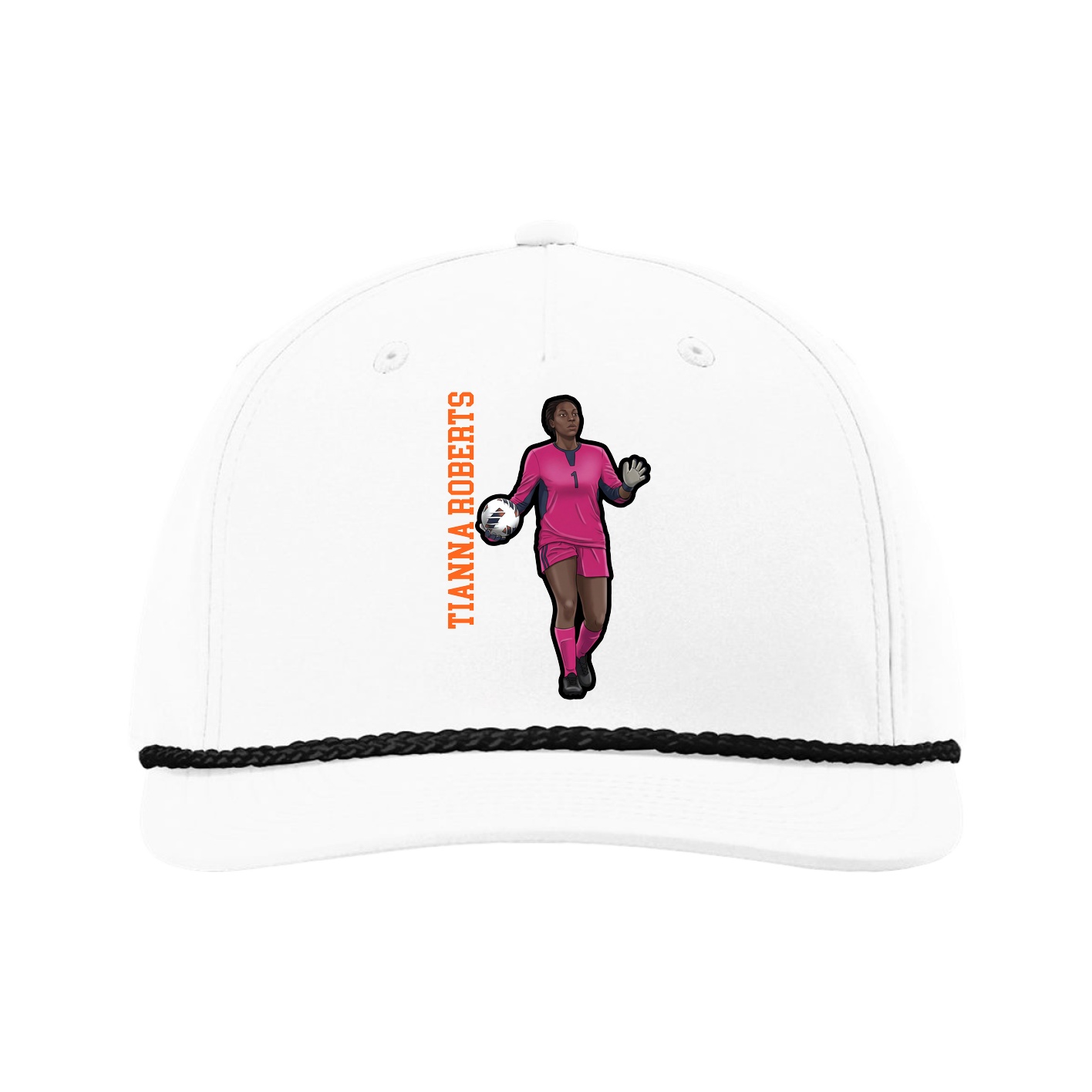 Five-Panel Classic Rope Cap — Name Vertical in White