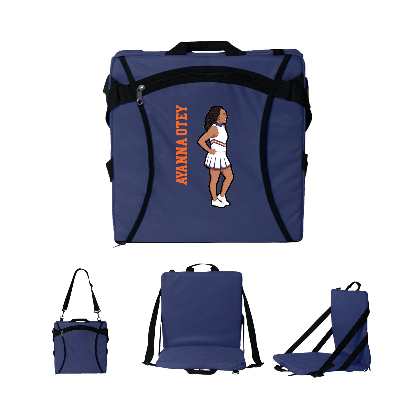 Folding Stadium Seat — Name Vertical in Navy
