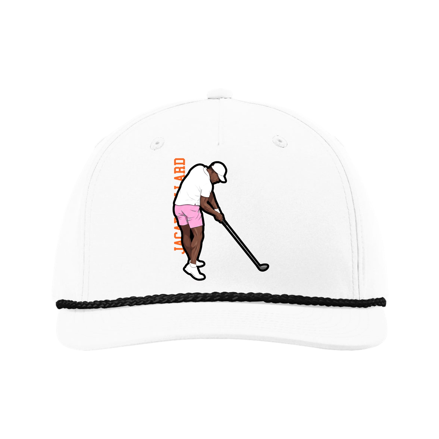 Five-Panel Classic Rope Cap — Name Vertical in White