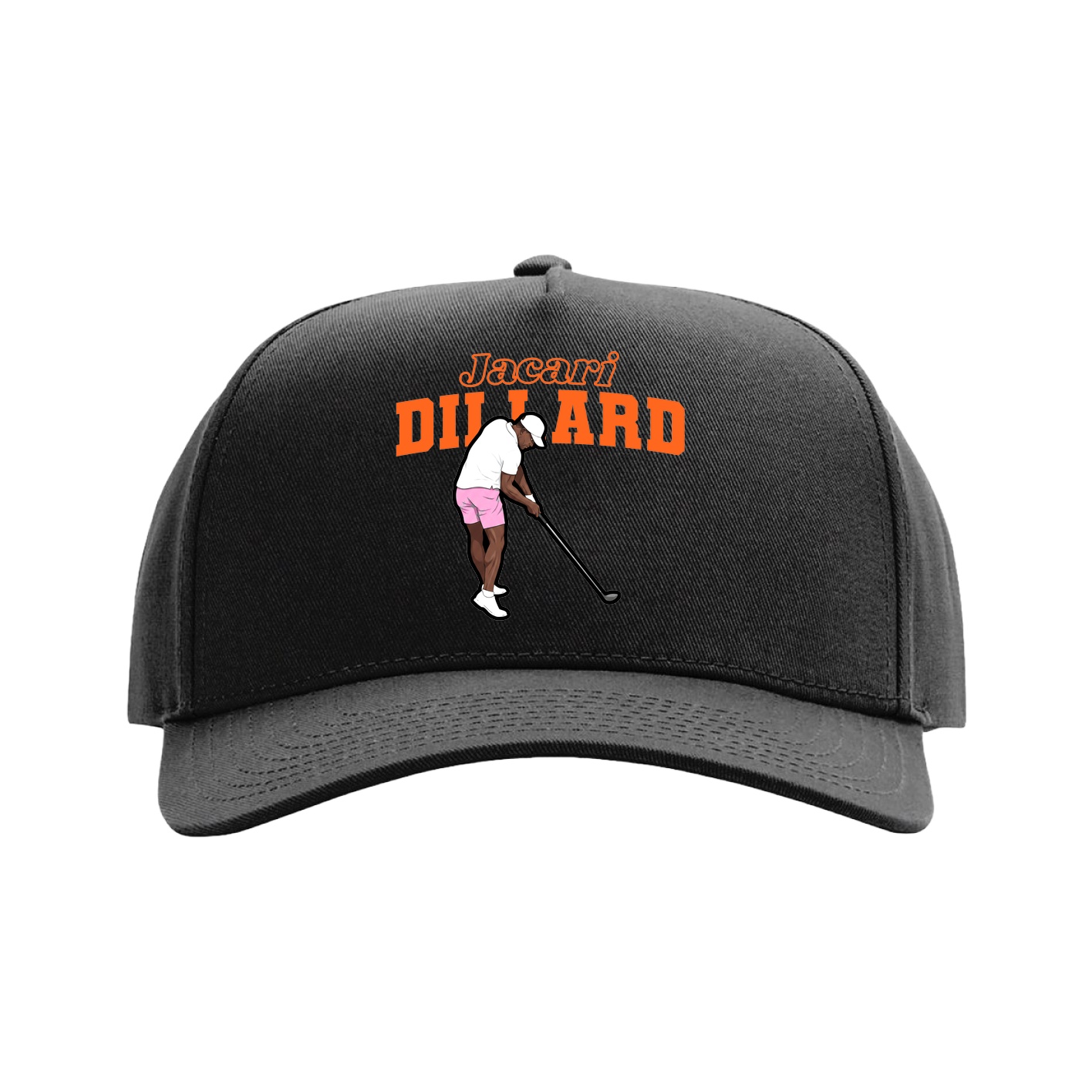 Full Fabric Five-Panel Champ Cap — Name Arch in Black