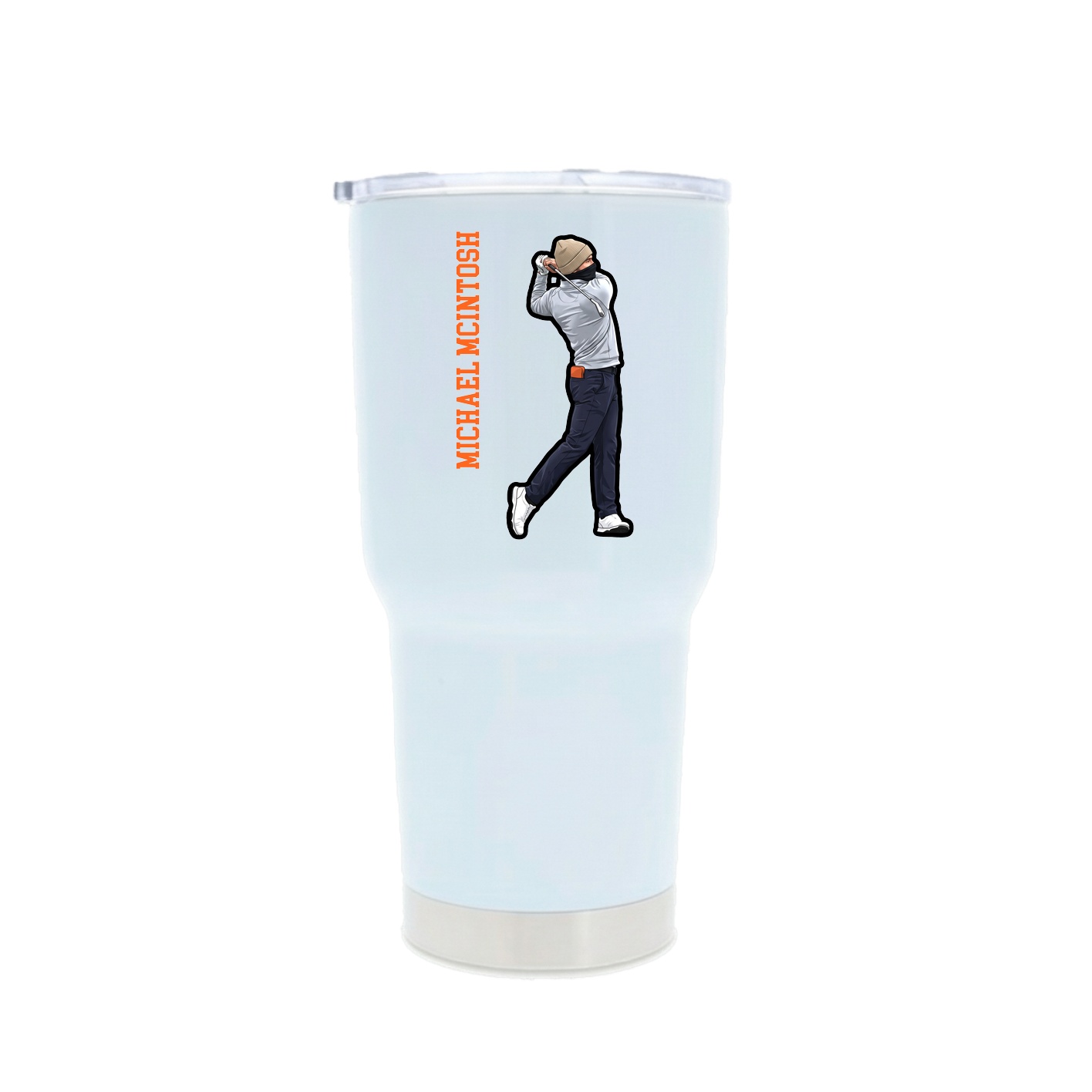 30oz Stainless Steel Tumbler — Name Vertical in White