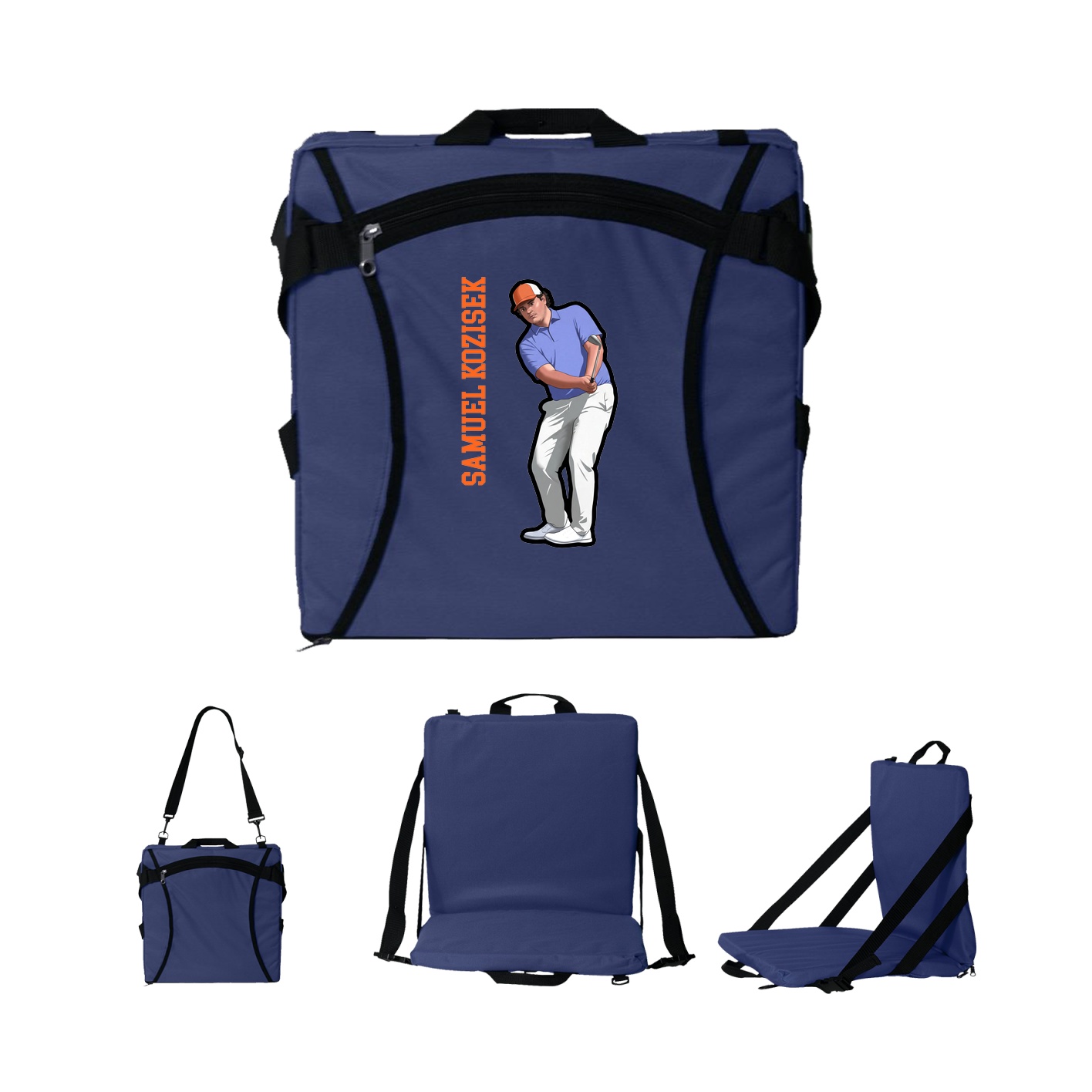 Folding Stadium Seat — Name Vertical in Navy