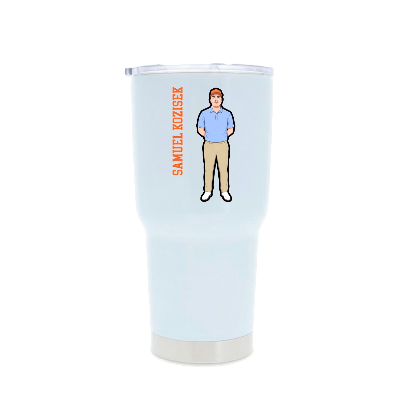 30oz Stainless Steel Tumbler — Name Vertical in White
