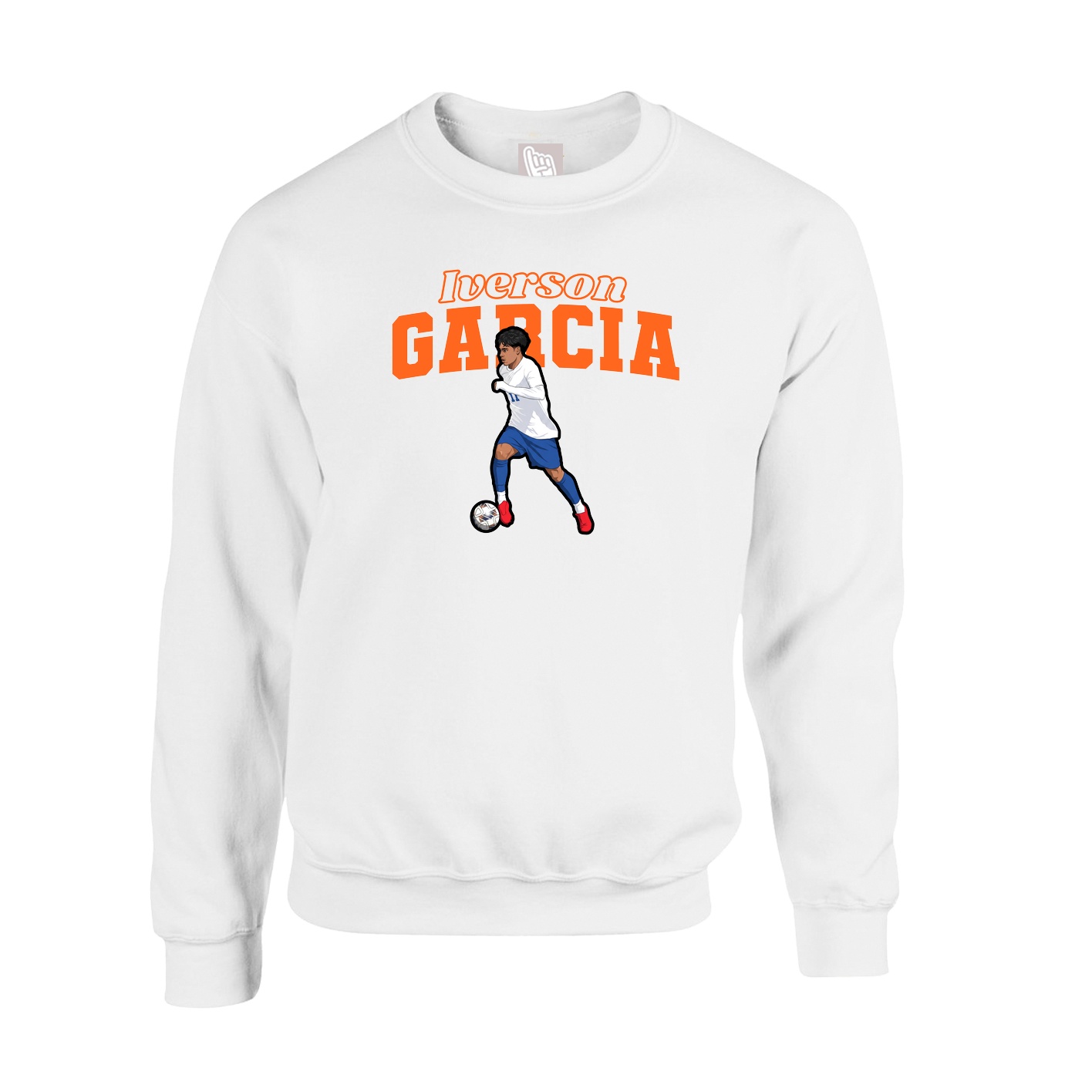 Fleece Crew — Name Arch in White