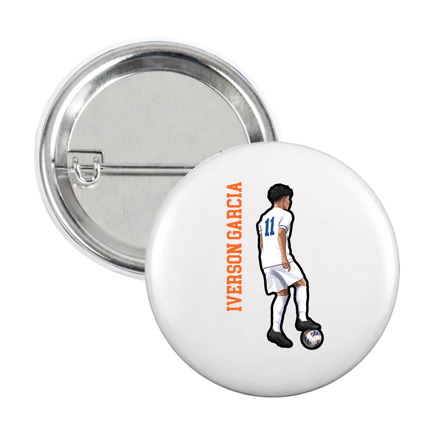 Game Day Button — Name Vertical in White
