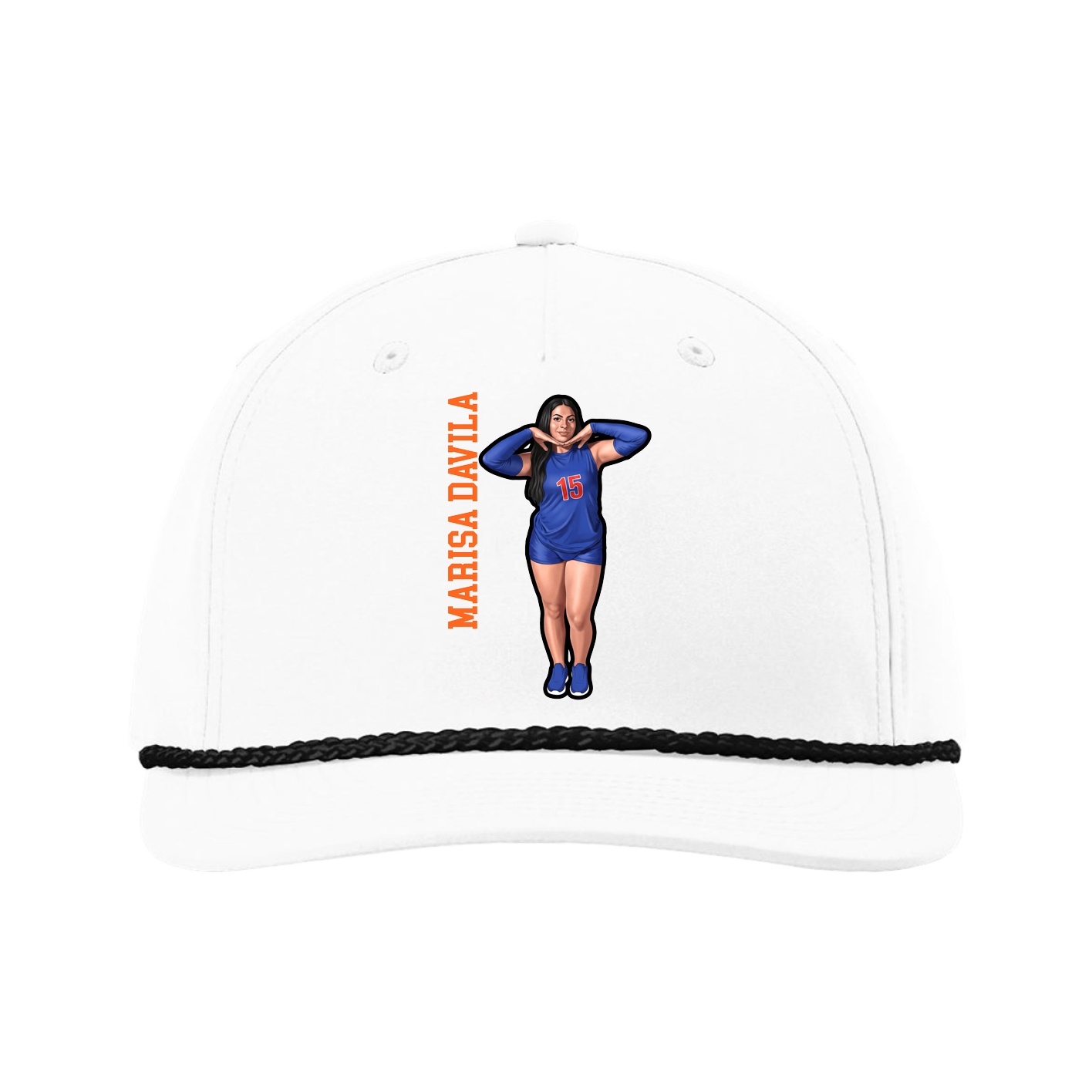 Five-Panel Classic Rope Cap — Name Vertical in White