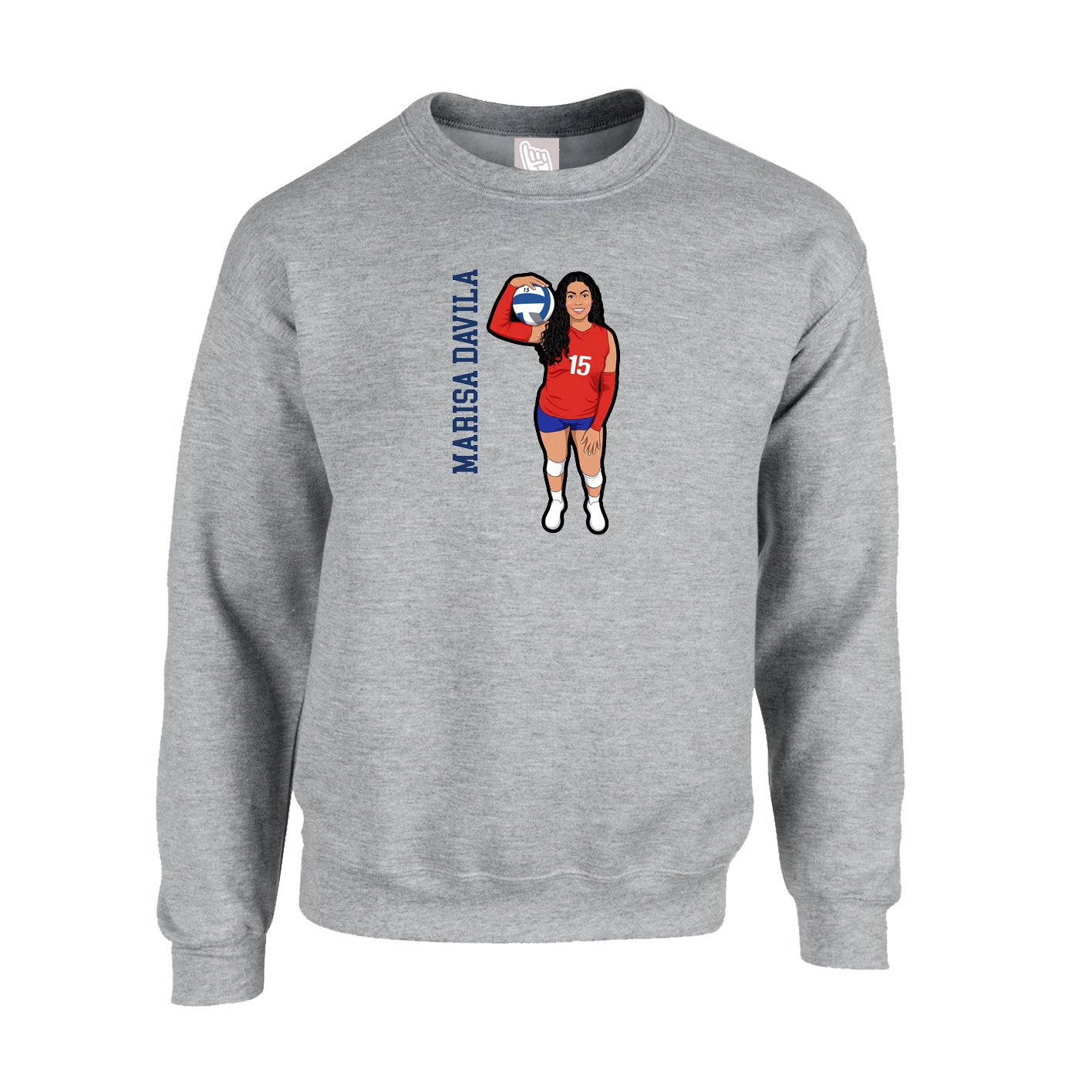 Fleece Crew — Name Vertical in Grey