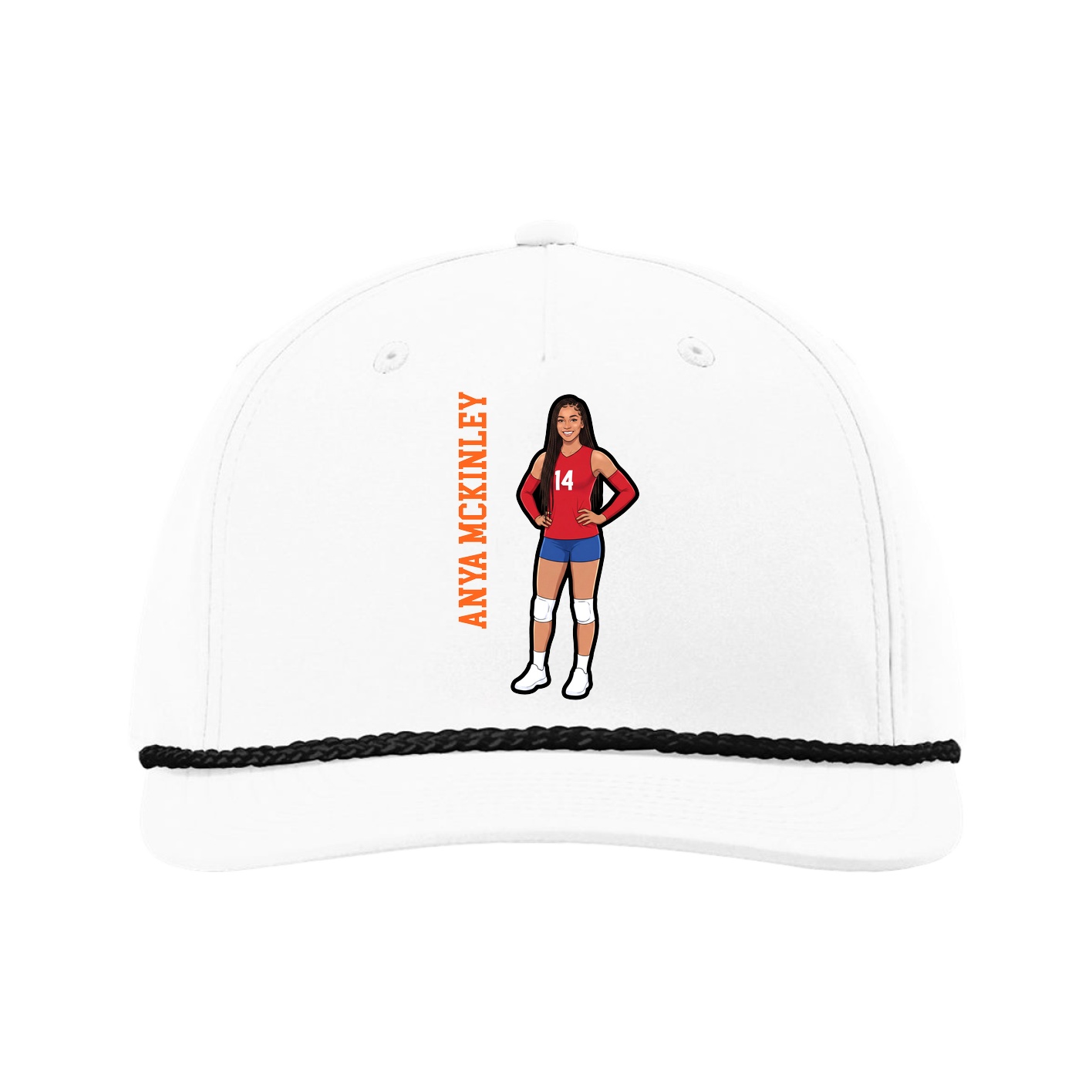 Five-Panel Classic Rope Cap — Name Vertical in White