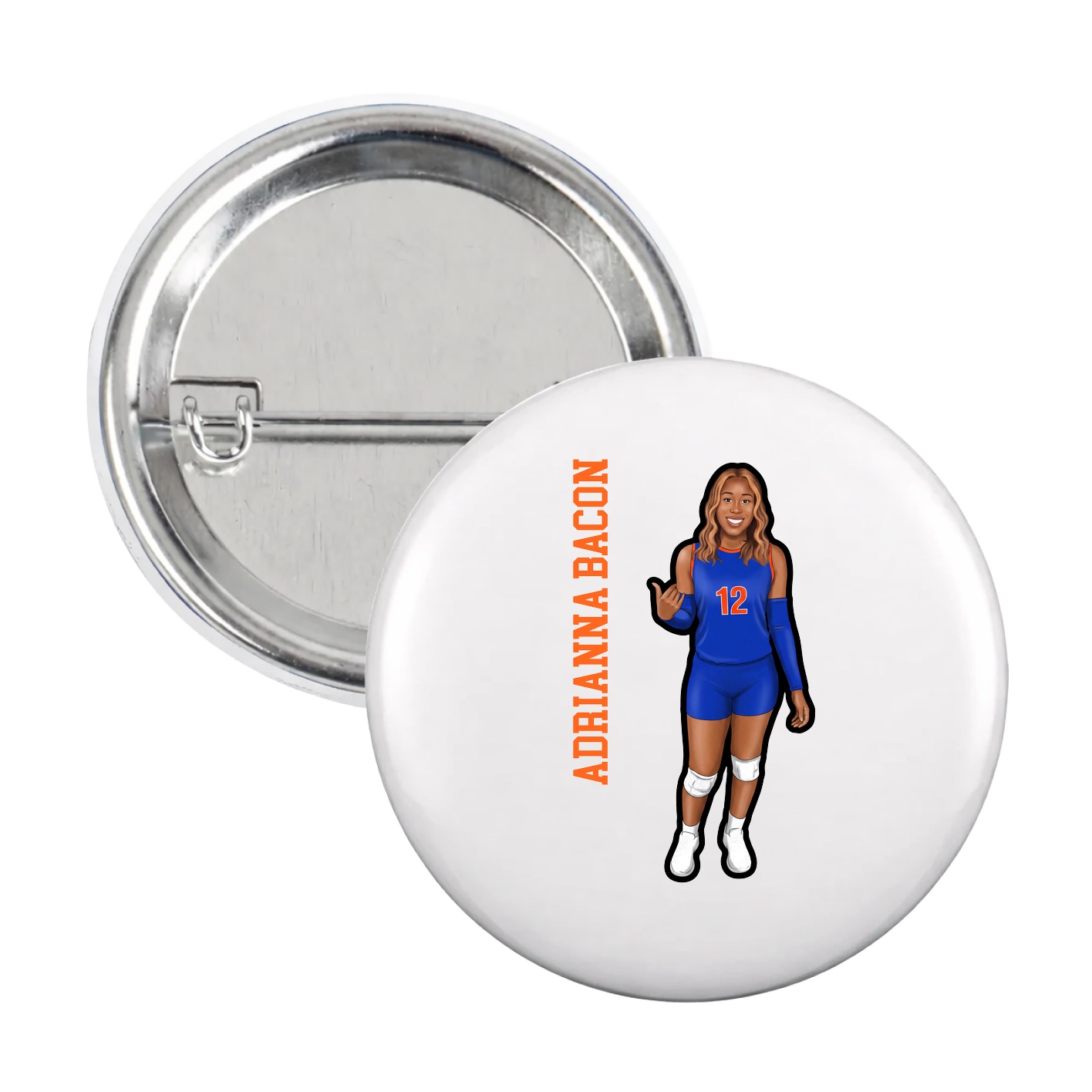 Game Day Button — Name Vertical in White