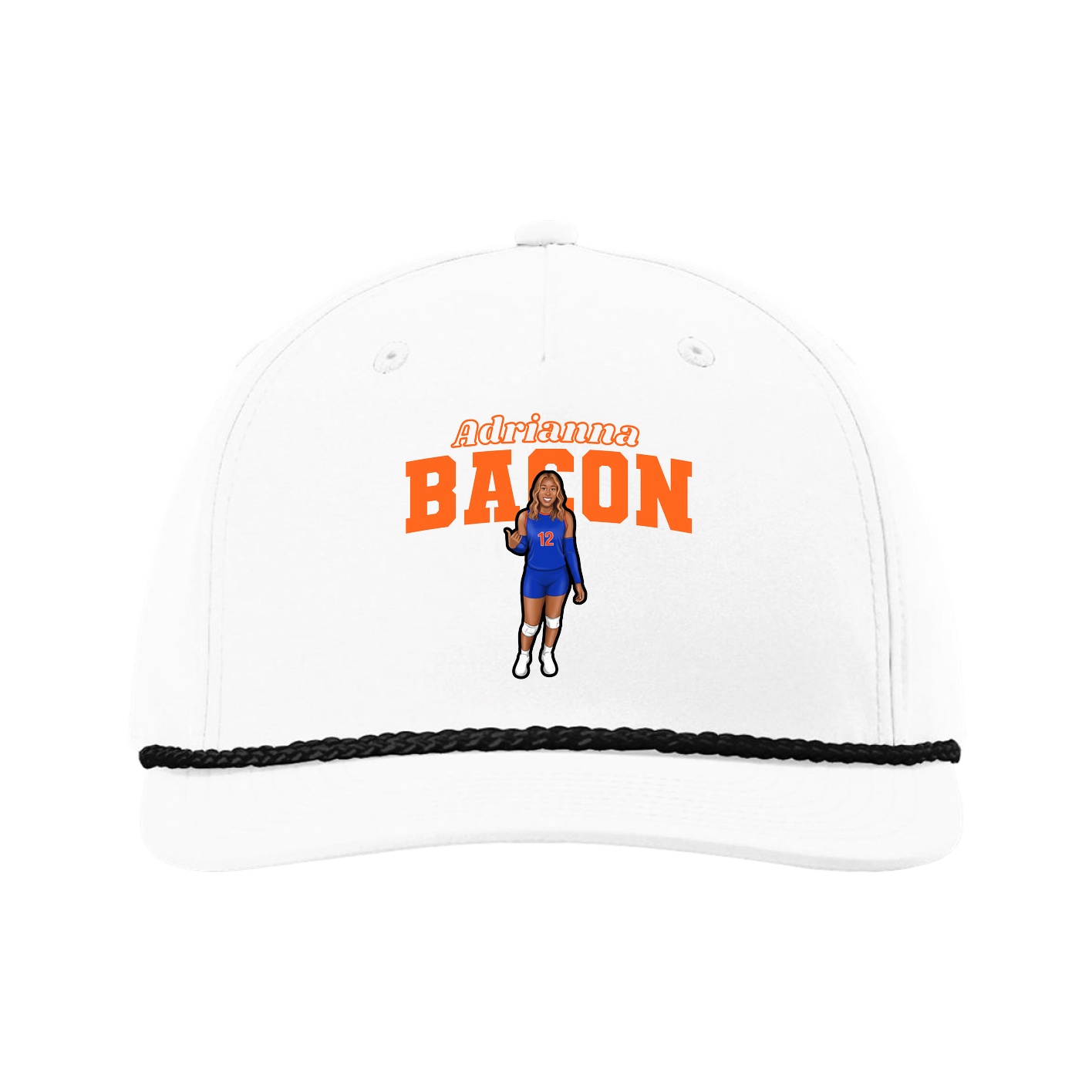 Five-Panel Classic Rope Cap — Name Arch in White