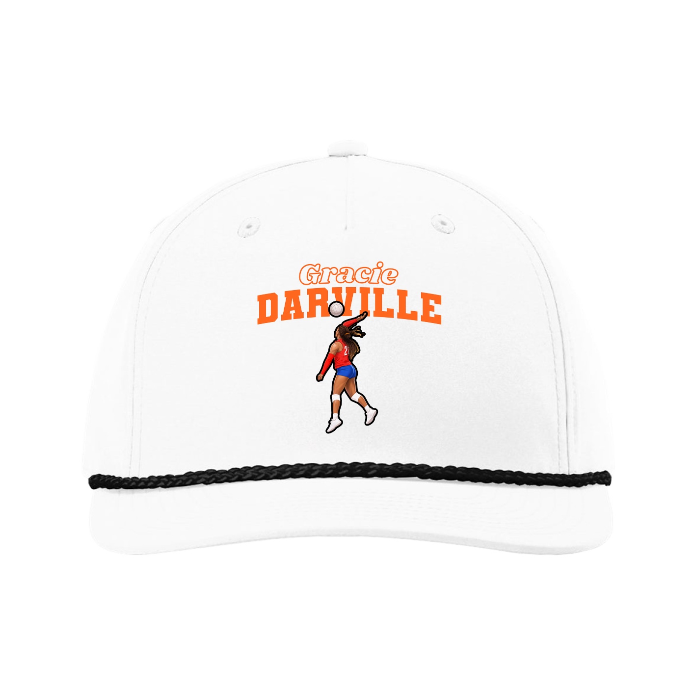 Five-Panel Classic Rope Cap — Name Arch in White