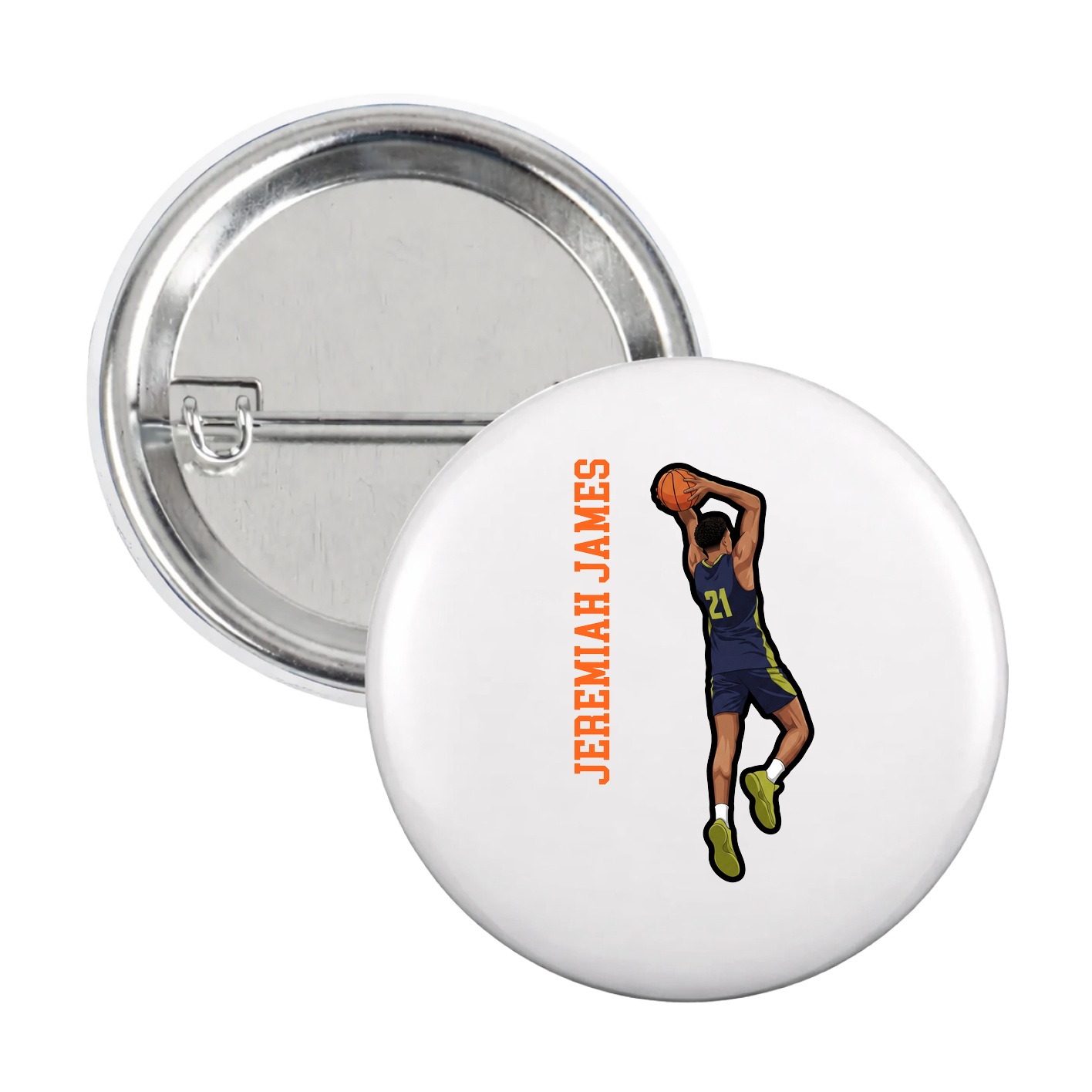 Game Day Button — Name Vertical in White