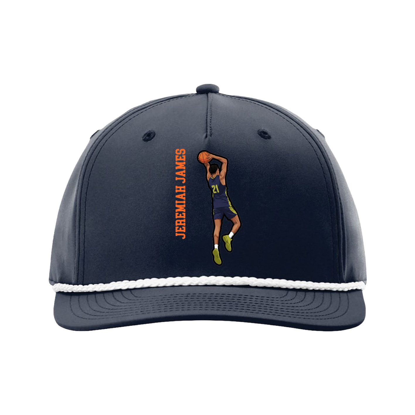 Five-Panel Classic Rope Cap — Name Vertical in Navy