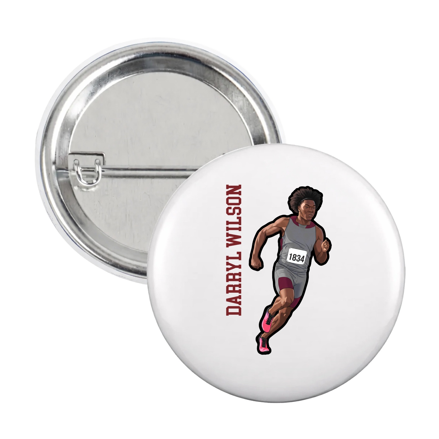 Game Day Button — Name Vertical in White