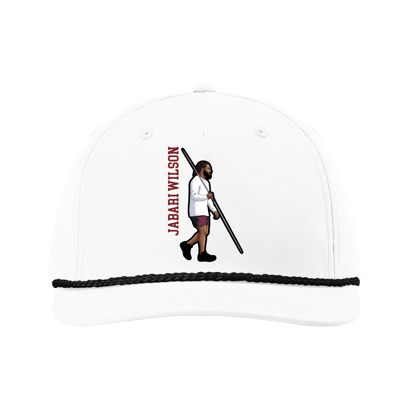 Five-Panel Classic Rope Cap — Name Vertical in White
