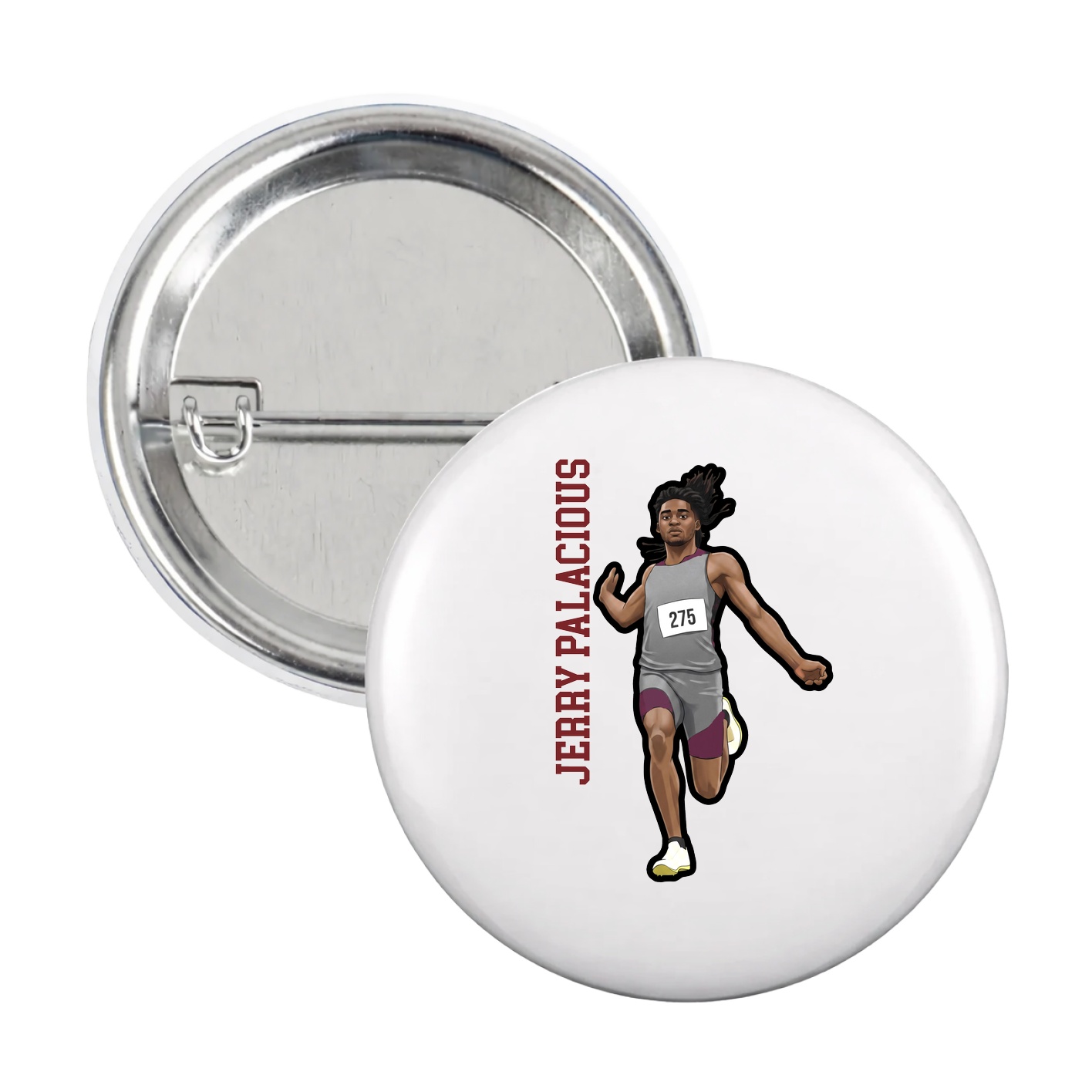 Game Day Button — Name Vertical in White
