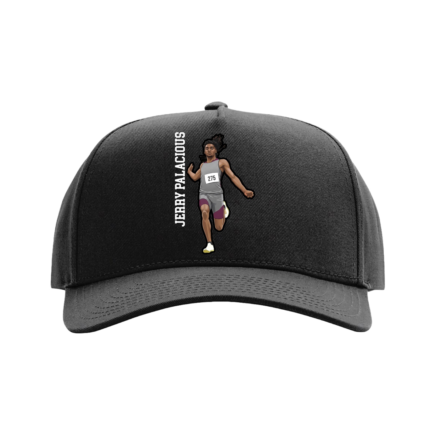 Full Fabric Five-Panel Champ Cap — Name Vertical in Black