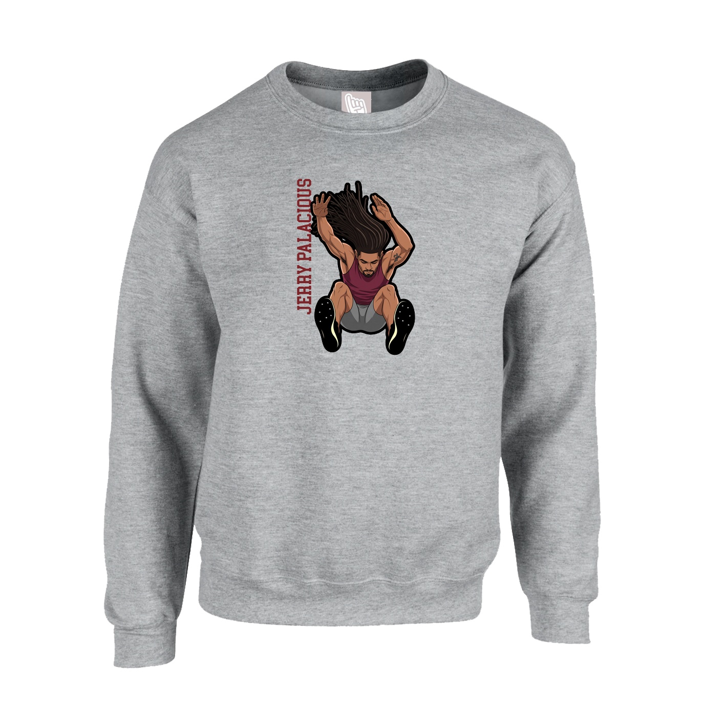 Fleece Crew — Name Vertical in Grey