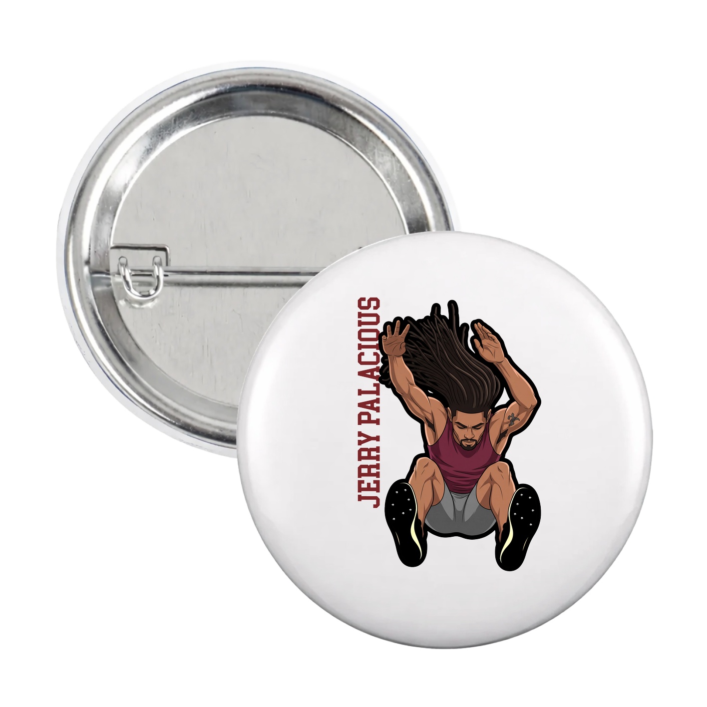 Game Day Button — Name Vertical in White