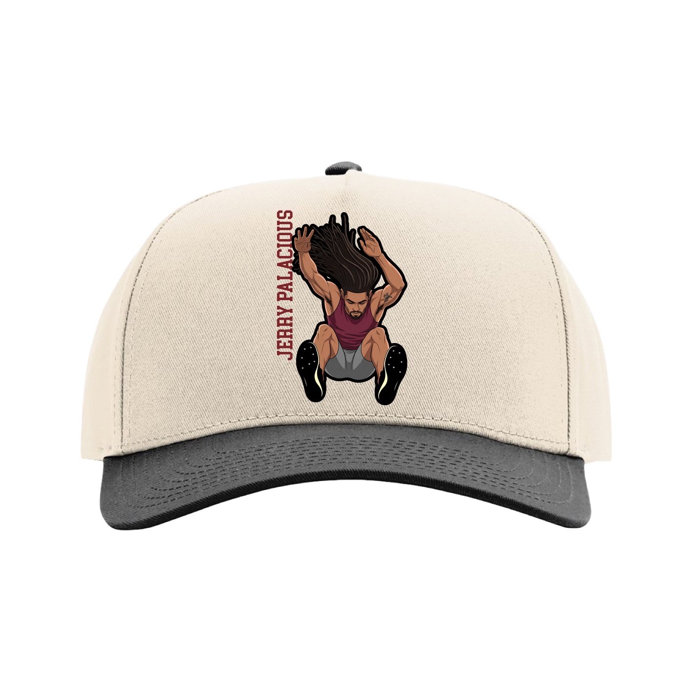 Full Fabric Five-Panel Champ Cap — Name Vertical in Cream/Black