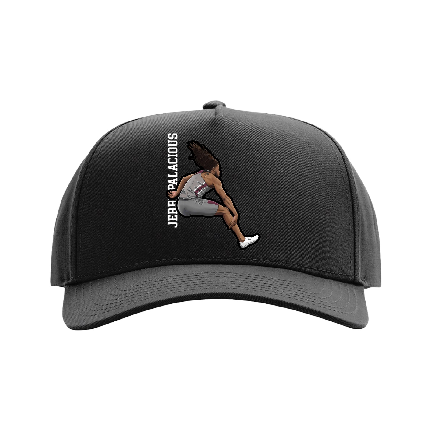 Full Fabric Five-Panel Champ Cap — Name Vertical in Black