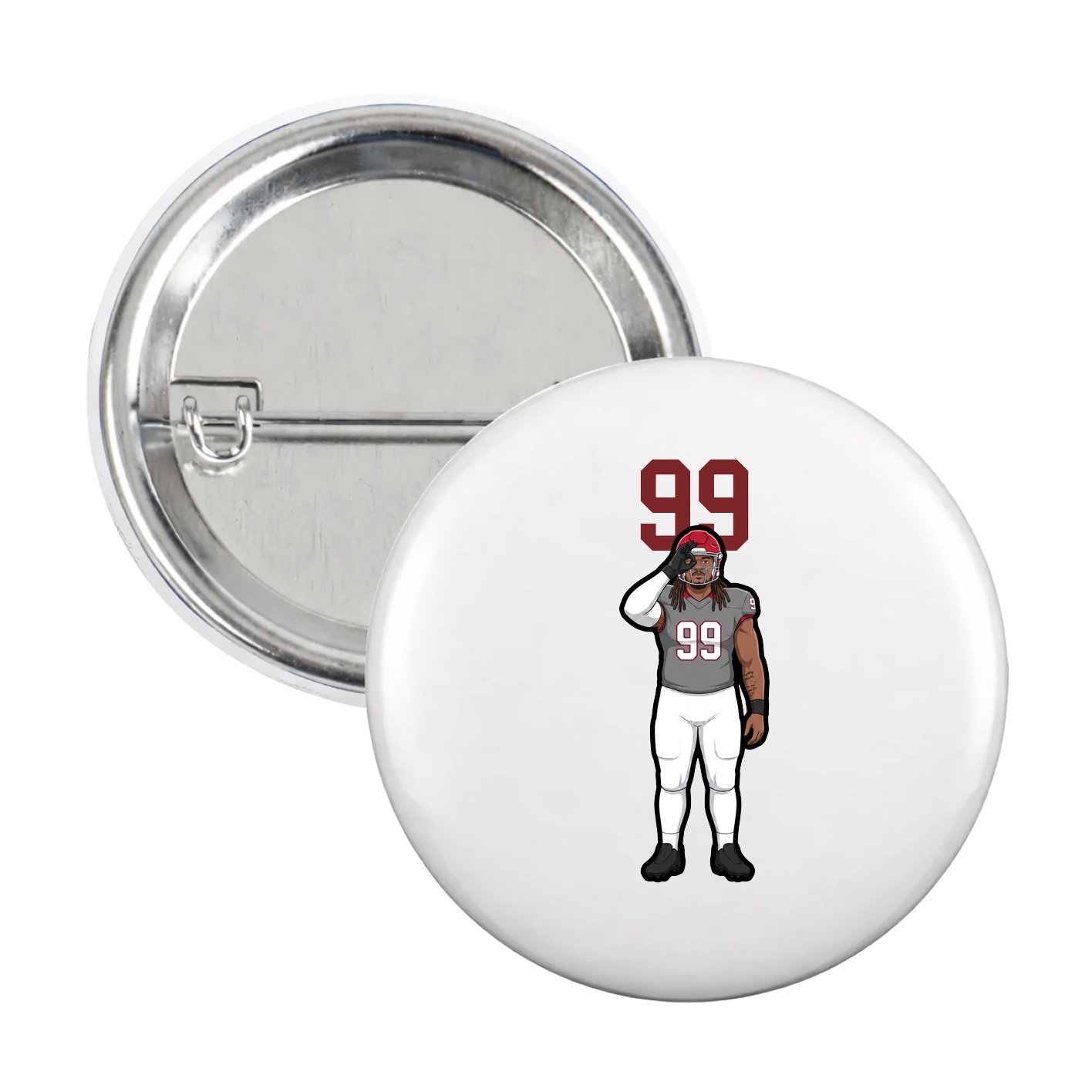 Game Day Button — Number Top in White