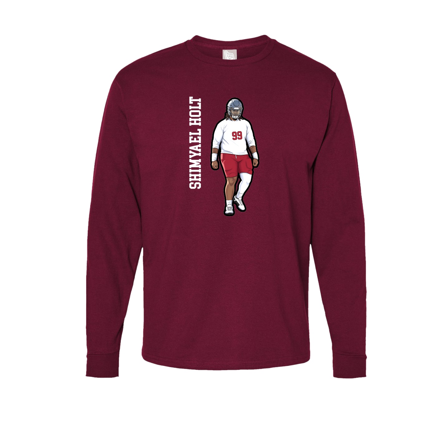Long Sleeve Tee — Name Vertical in Cardinal