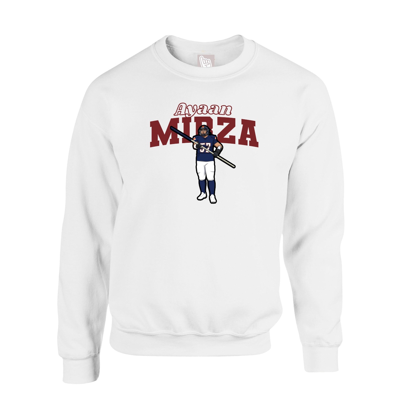 Fleece Crew — Name Arch in White