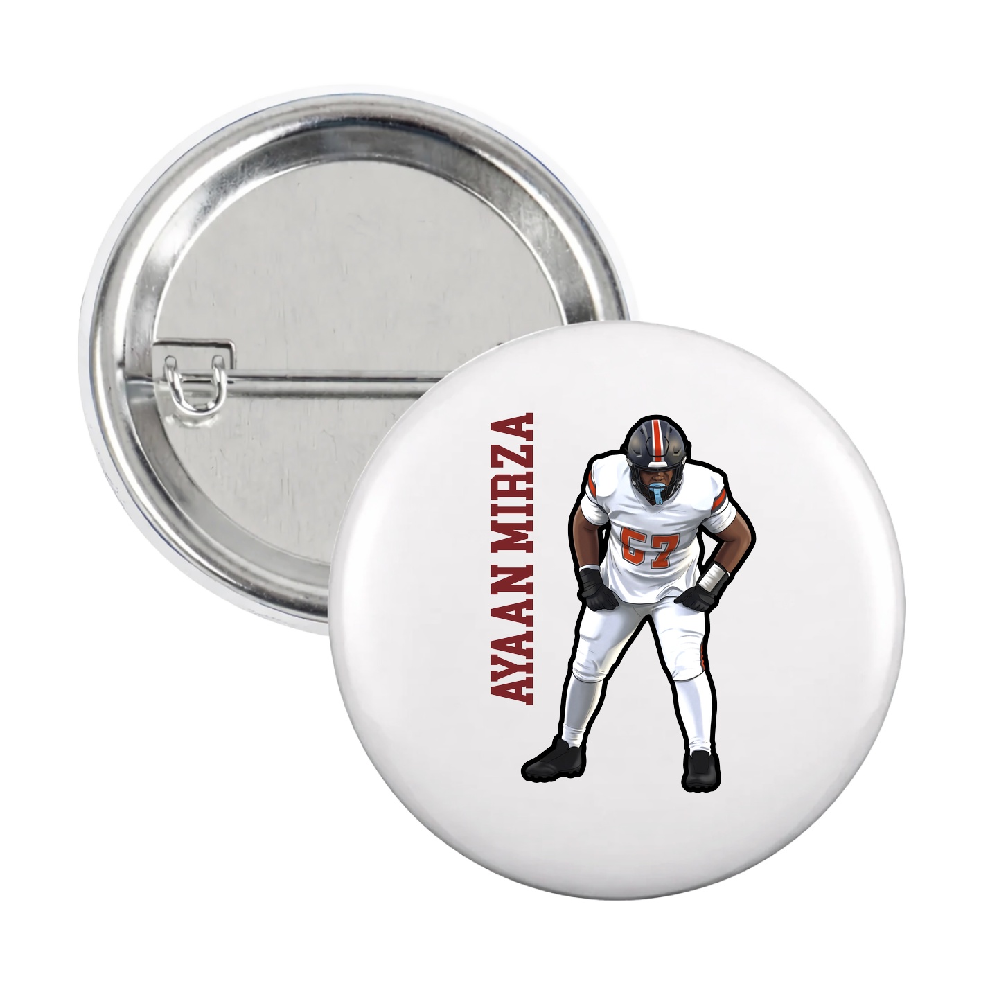 Game Day Button — Name Vertical in White