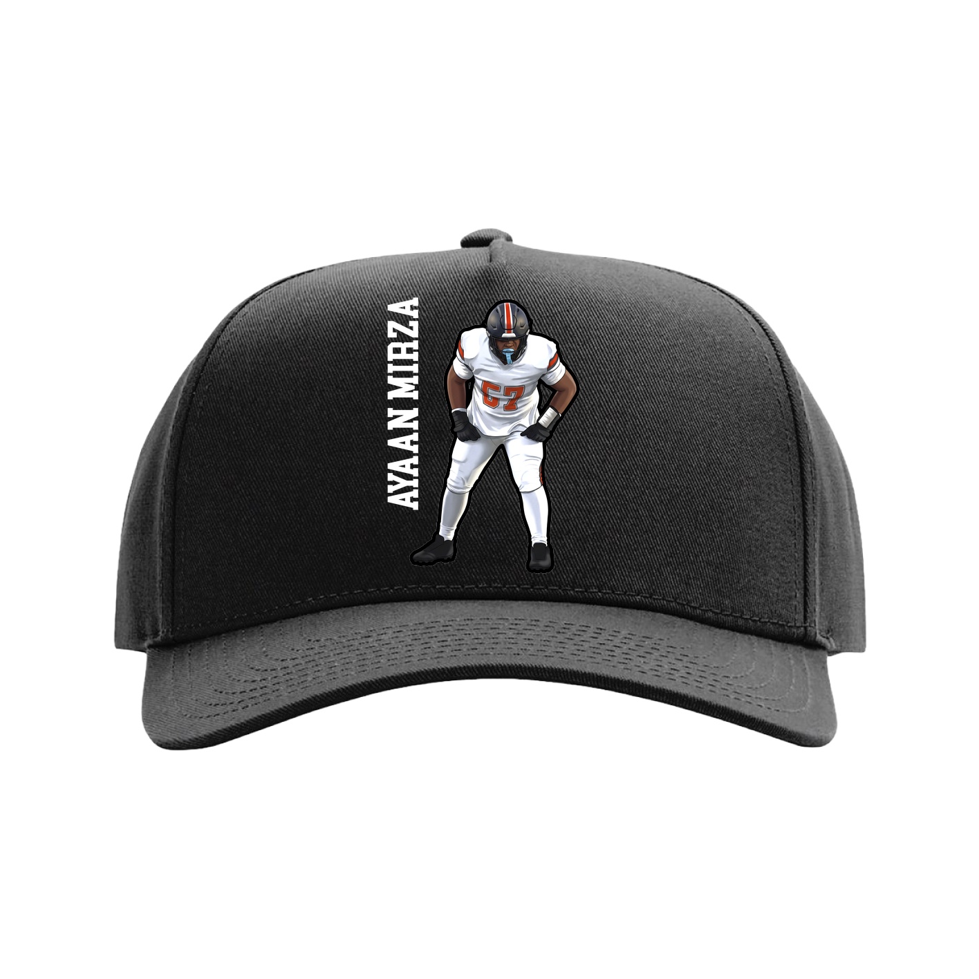 Full Fabric Five-Panel Champ Cap — Name Vertical in Black