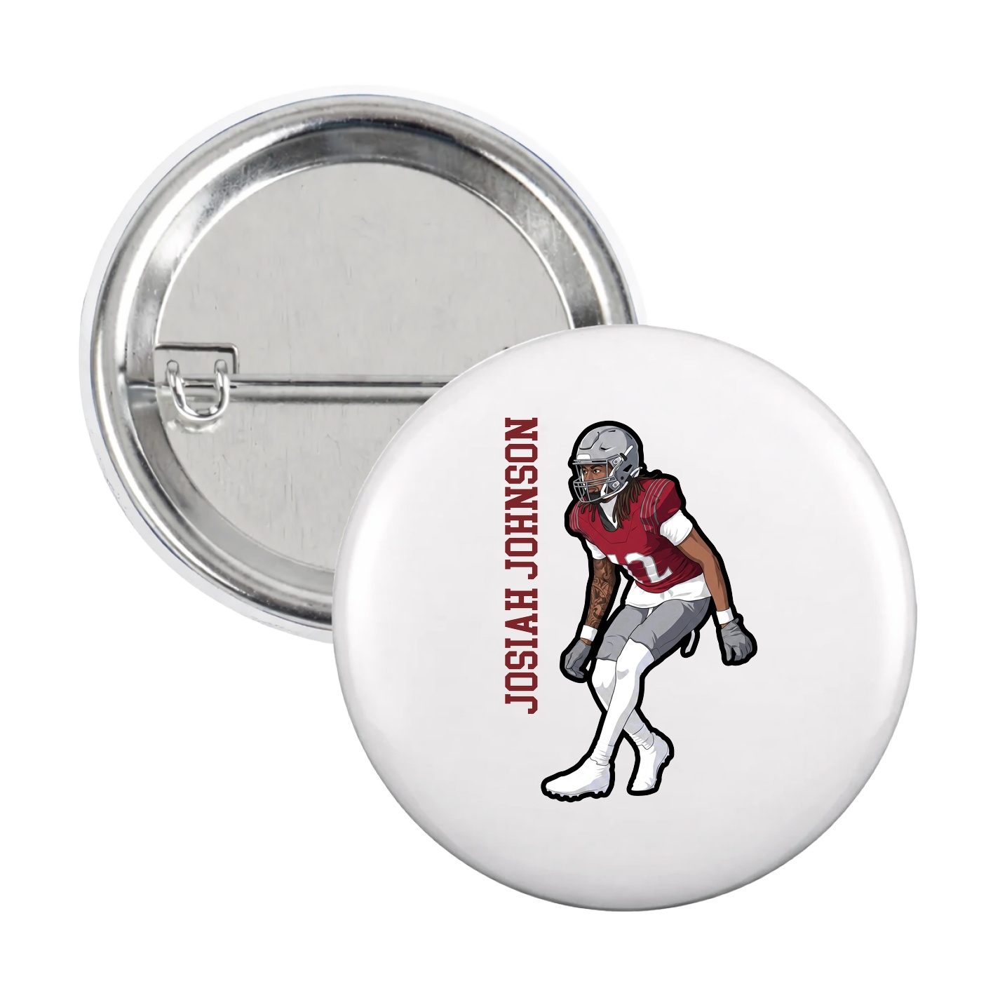 Game Day Button — Name Vertical in White
