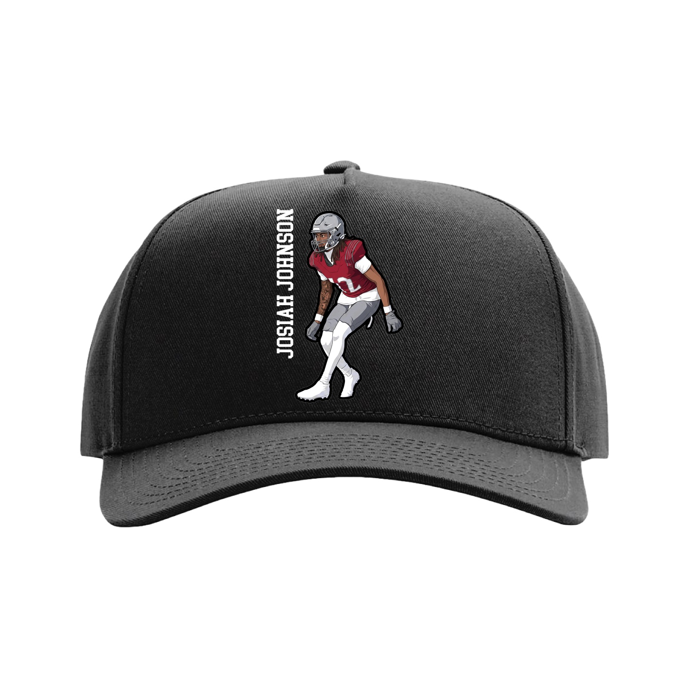 Full Fabric Five-Panel Champ Cap — Name Vertical in Black