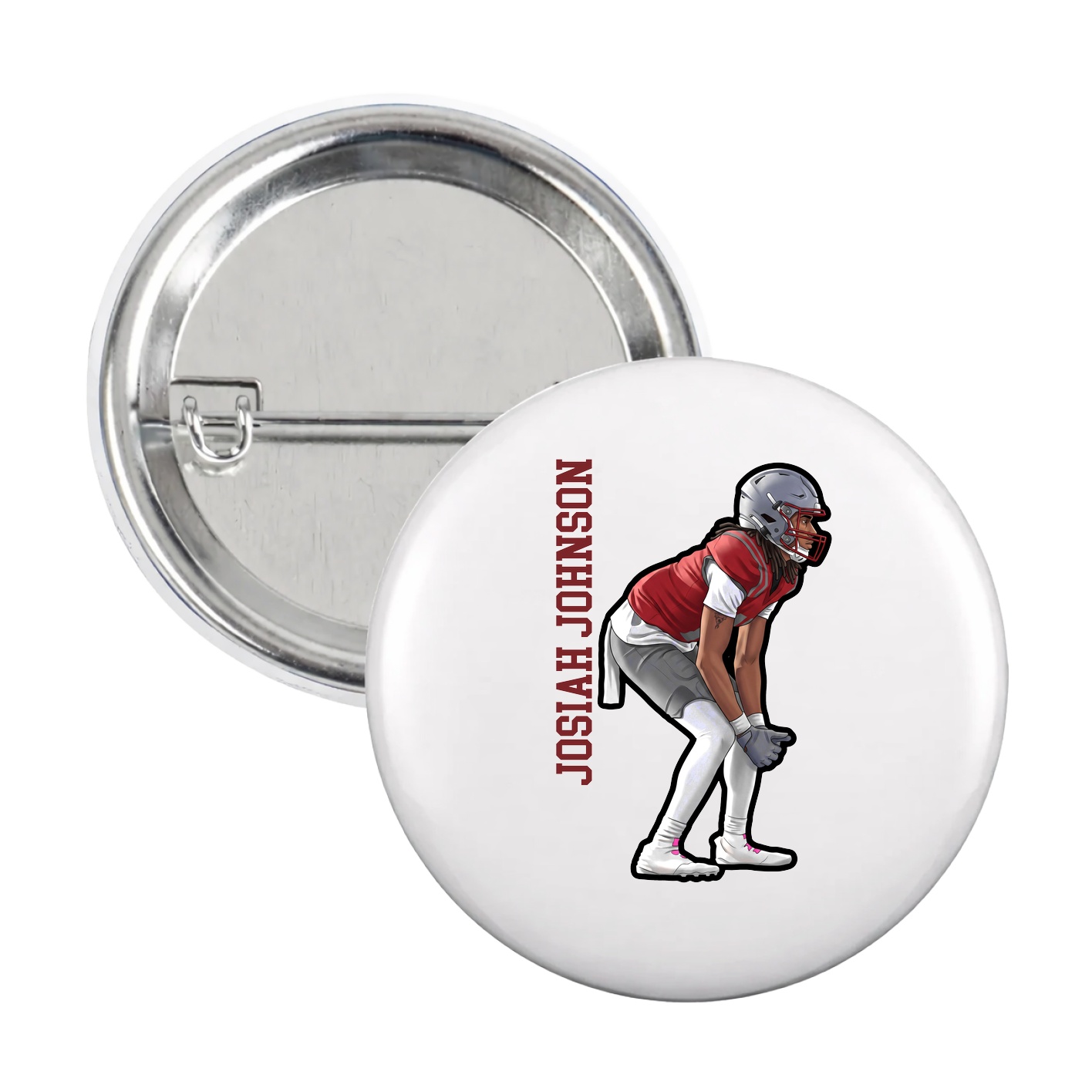 Game Day Button — Name Vertical in White