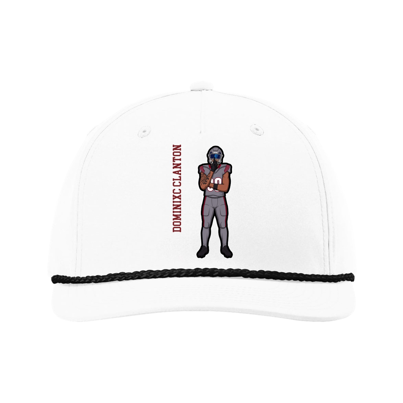 Five-Panel Classic Rope Cap — Name Vertical in White