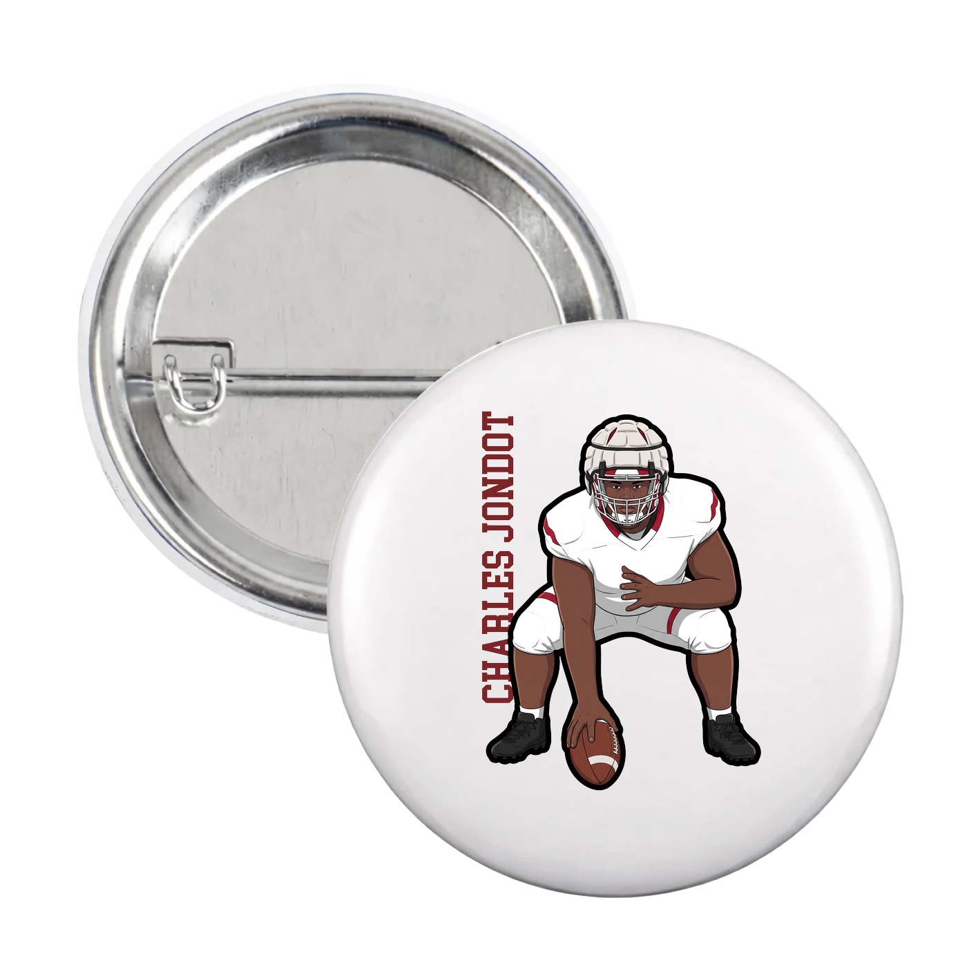 Game Day Button — Name Vertical in White