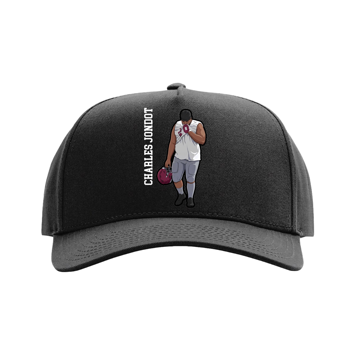 Full Fabric Five-Panel Champ Cap — Name Vertical in Black