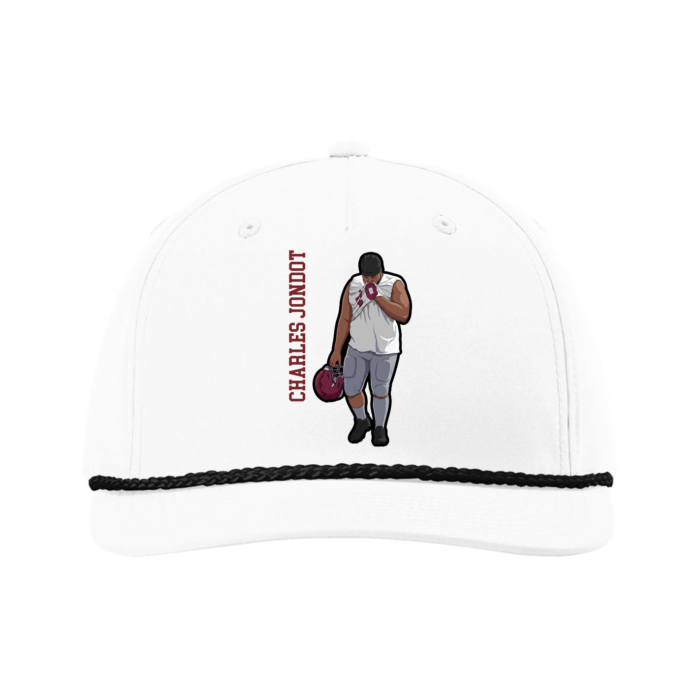 Five-Panel Classic Rope Cap — Name Vertical in White