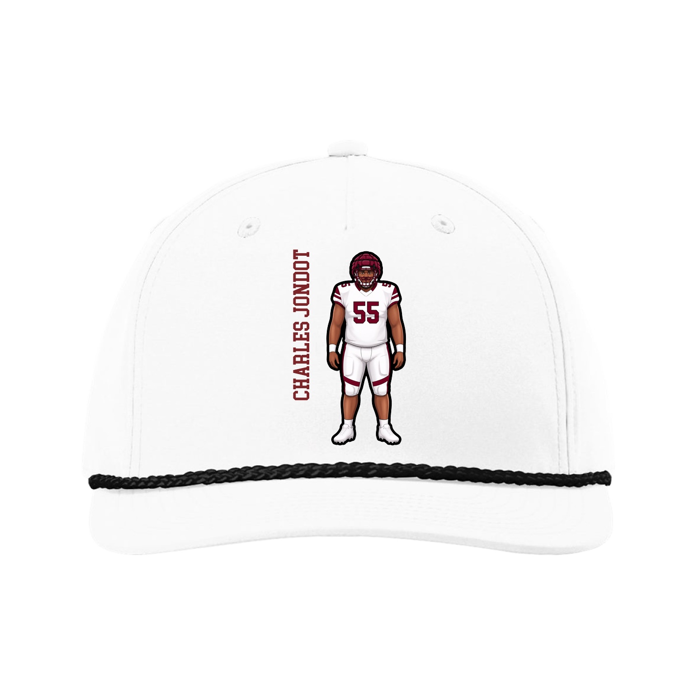 Five-Panel Classic Rope Cap — Name Vertical in White