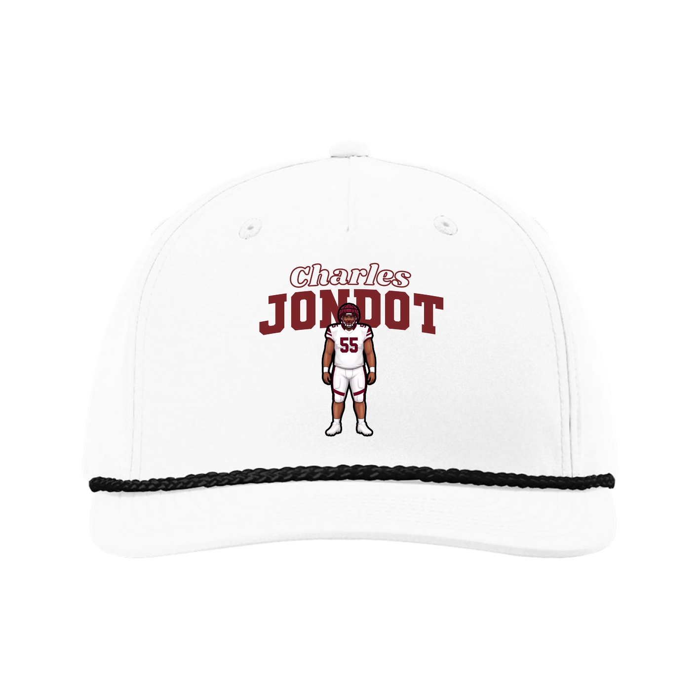 Five-Panel Classic Rope Cap — Name Arch in White