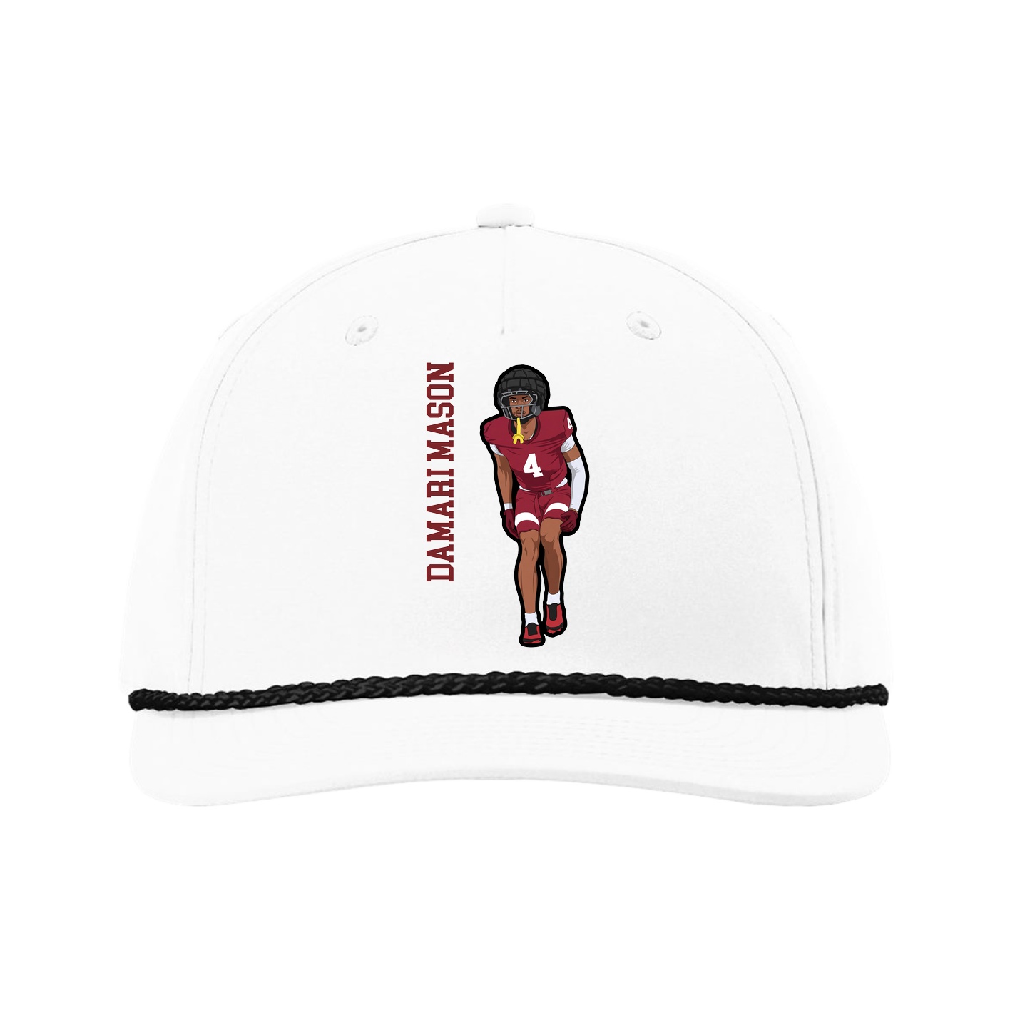 Five-Panel Classic Rope Cap — Name Vertical in White