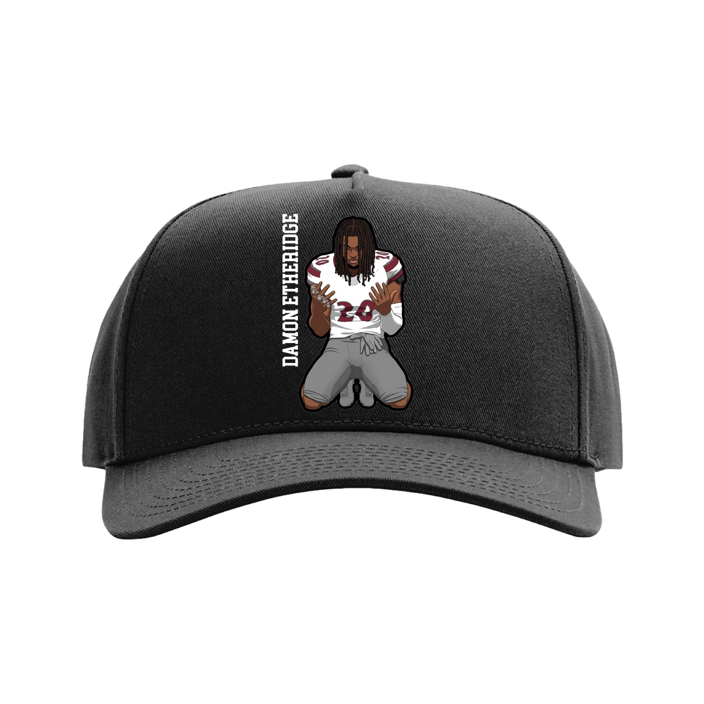Full Fabric Five-Panel Champ Cap — Name Vertical in Black