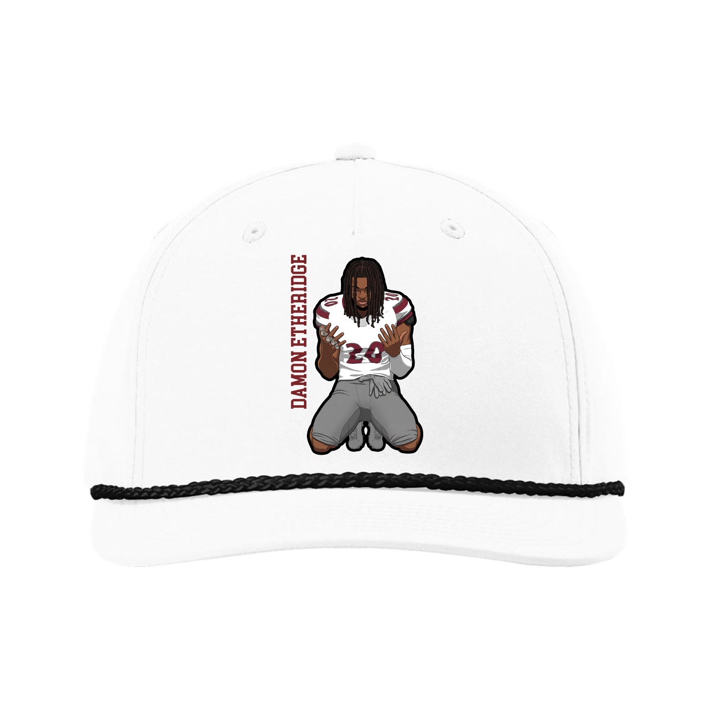 Five-Panel Classic Rope Cap — Name Vertical in White