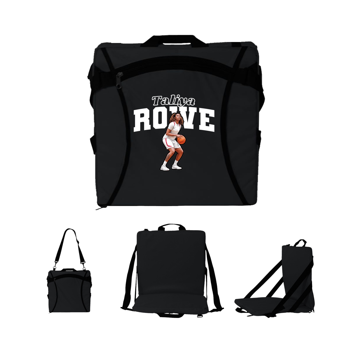 Folding Stadium Seat — Name Arch in Black