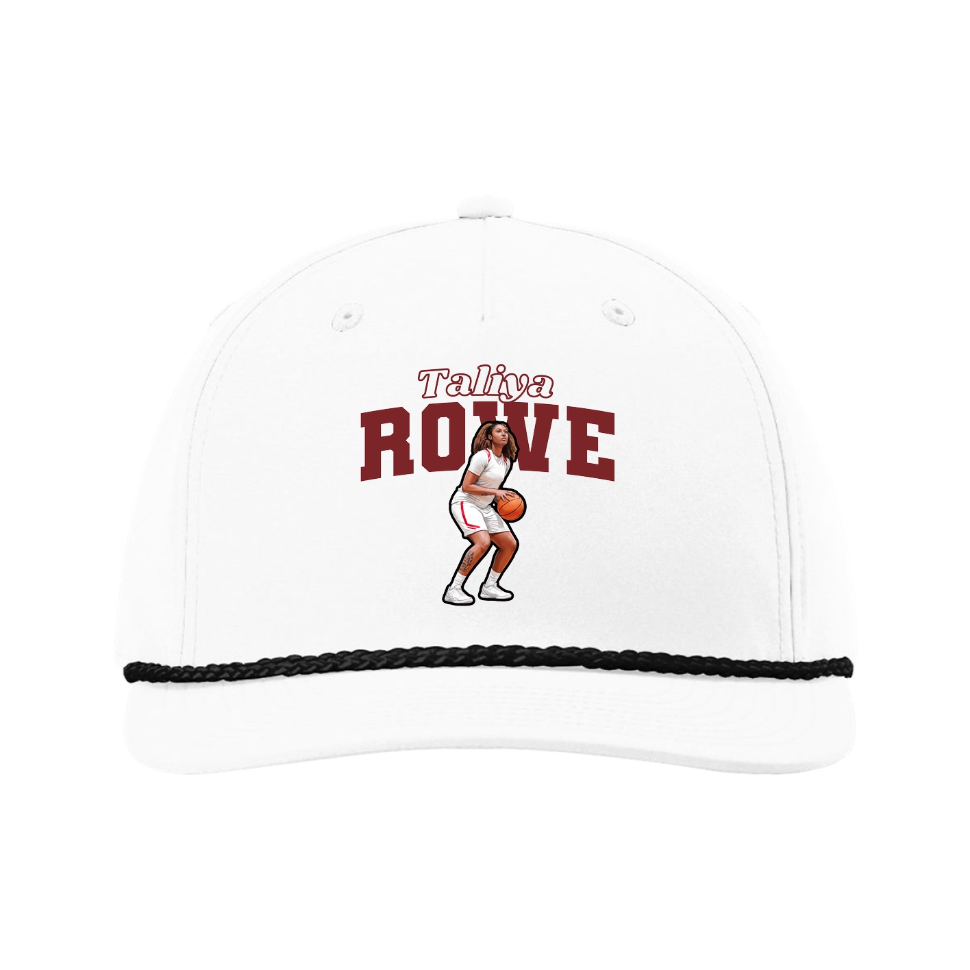 Five-Panel Classic Rope Cap — Name Arch in White