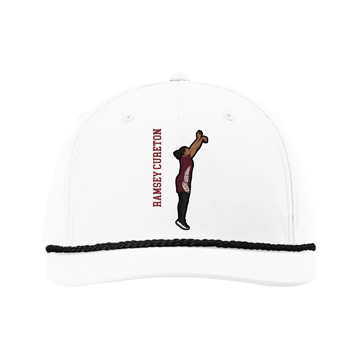Five-Panel Classic Rope Cap — Name Vertical in White