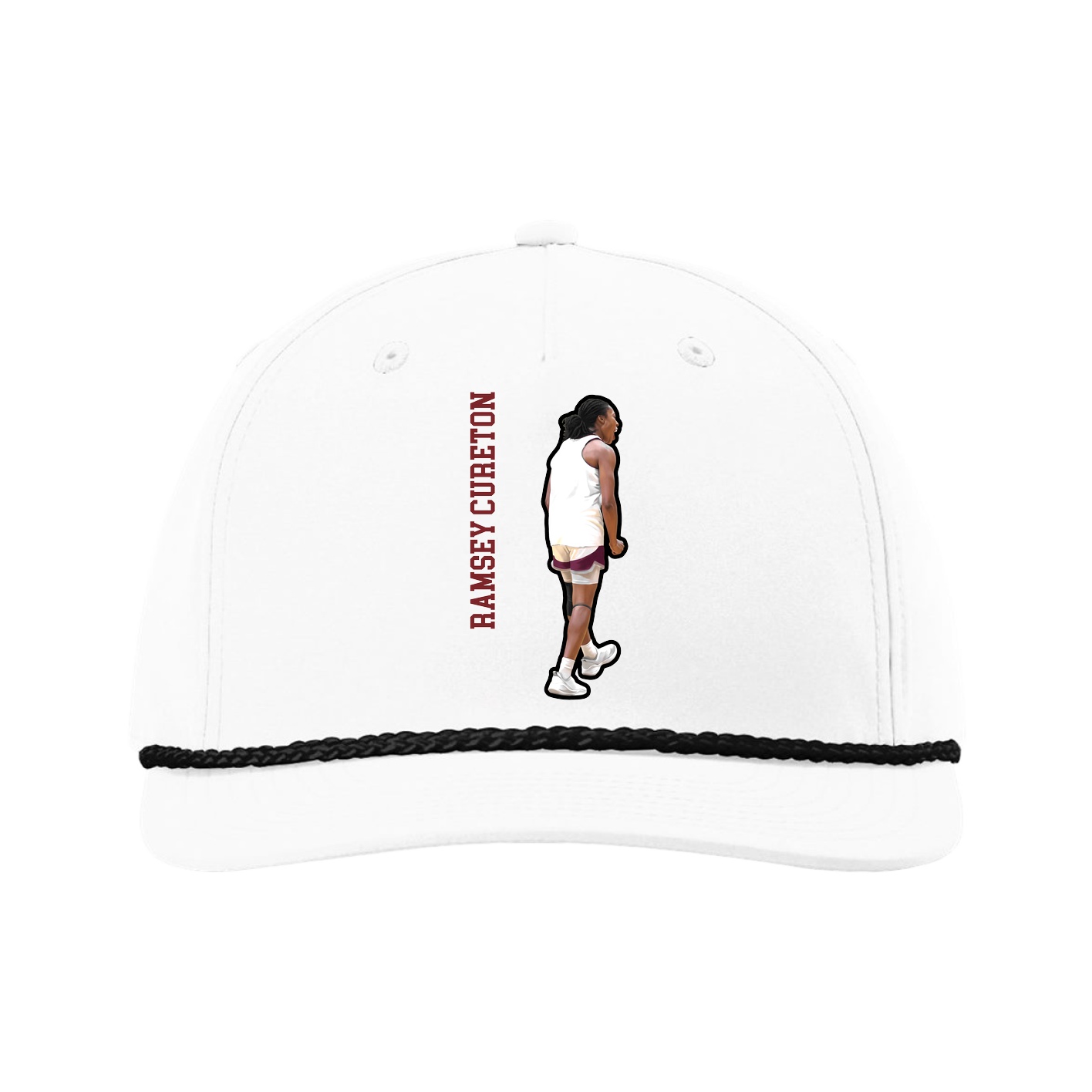 Five-Panel Classic Rope Cap — Name Vertical in White