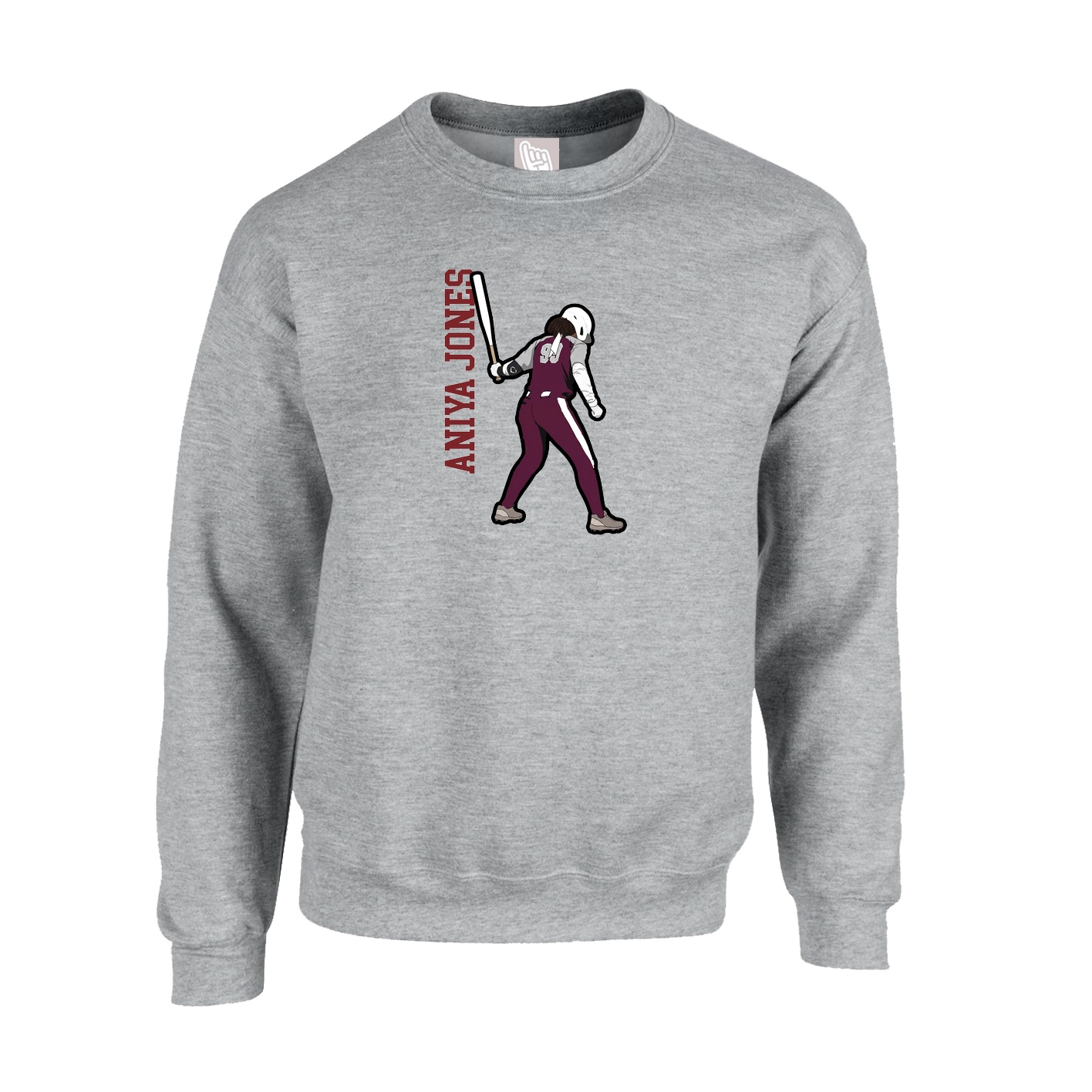 Fleece Crew — Name Vertical in Grey